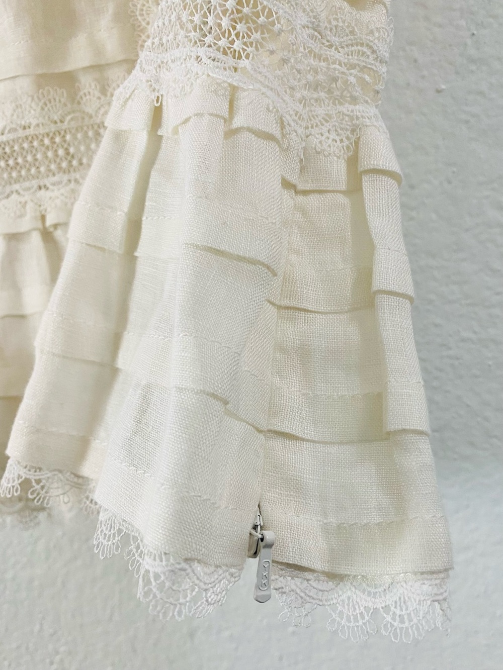 Zimmerman Allia Pintuck High Neck Linen Top Ivory Size 1 US 6 Ruffle Lace Luxury - Picture 9 of 16